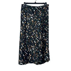 Express Dark Green Leopard Print A-Line Midi Skirt